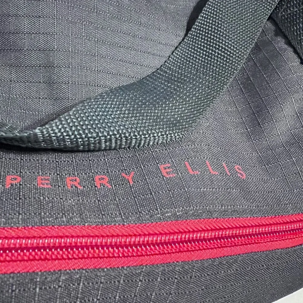 Perry Ellis-Gray& Red Tote/Satchel Travel Bag-Adjustable Shoulder Strap-Zip Bott
